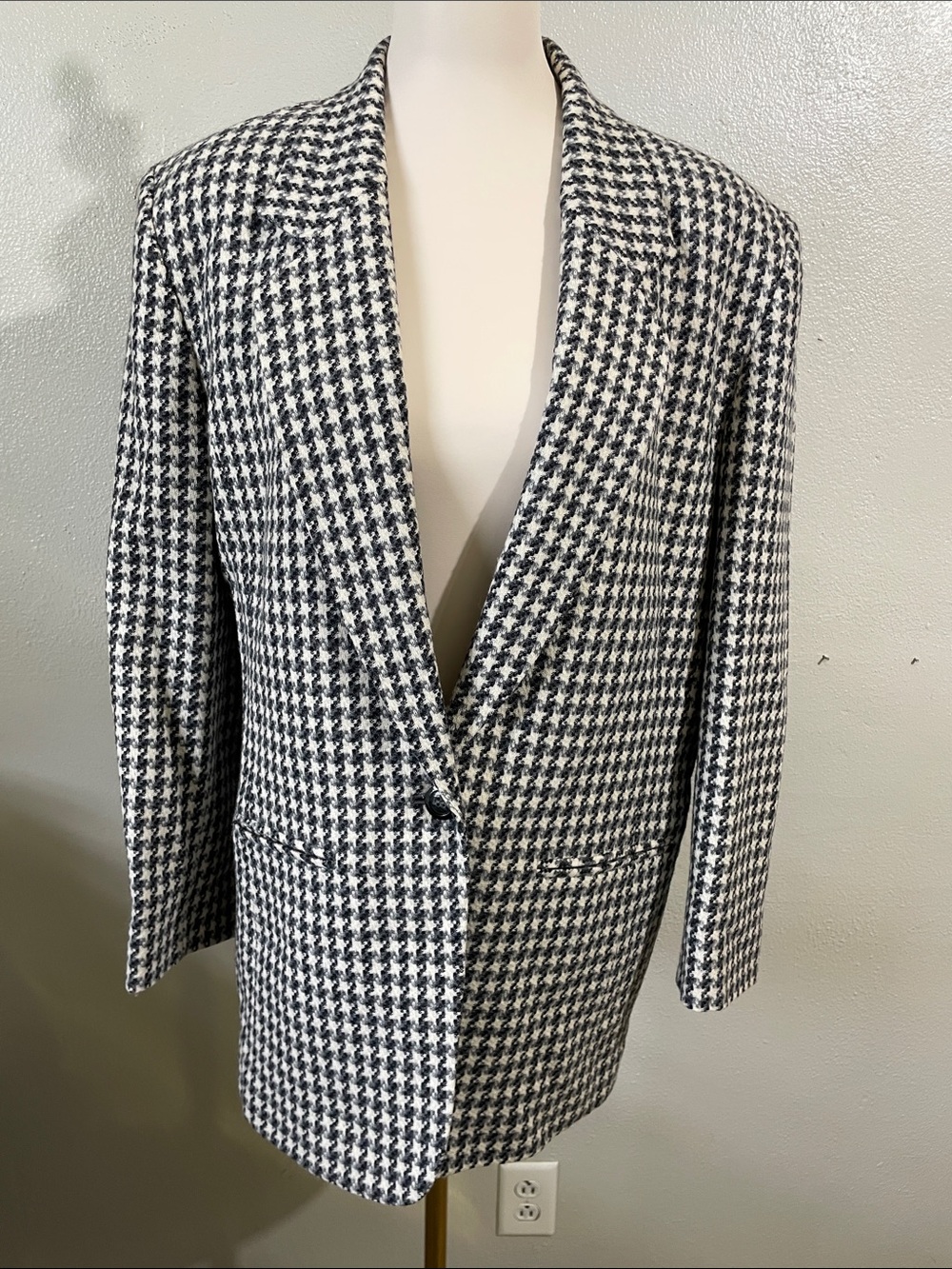 Vtg Pendleton 100% Wool Houndstooth Blazer Jacket Lined Size 12 Career Workwear